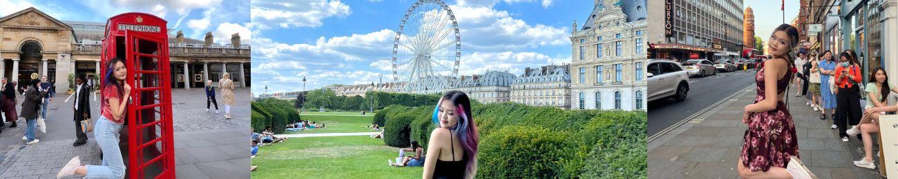 Series of photos of Bonnie in London and Paris.