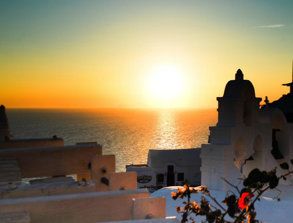 Gorgeous sunset view from Oia, Greece