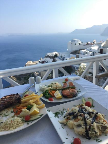 Great food and a great view in Greece.