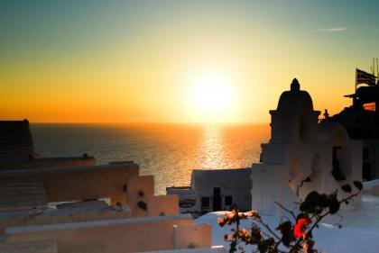 Gorgeous sunset view from Oia, Greece
