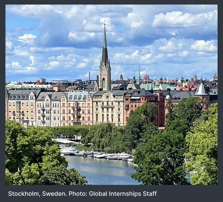 View of the river and urban center in Stockholm, Sweden.