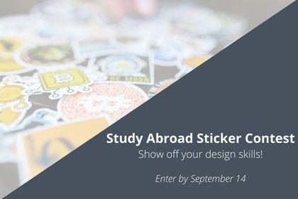 Graphic with stickers in background, text reads: Study Abroad Sticker Contest