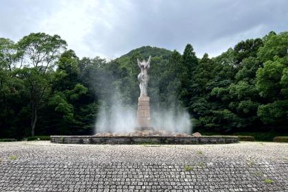 Fountain in wooded area in Japan