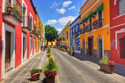 Colorful homes in Puebla Mexico