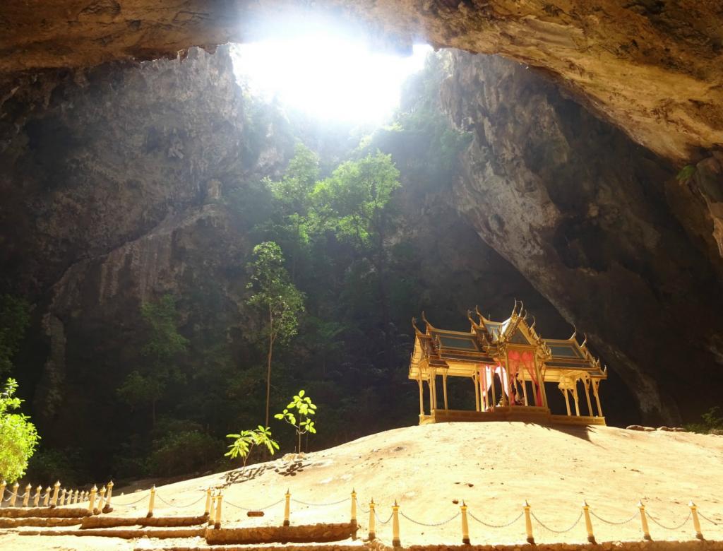 A gold pavilion illuminated by natural sunlight in Thailand