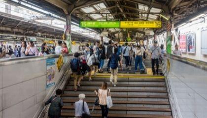 Busy public transportation station in Japan