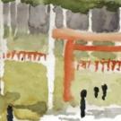 watercolor painting of a scene in Kyoto Japan