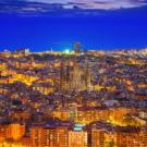 Aerial view of Barcelona at night