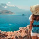 a student with their back to the camera looking at an island